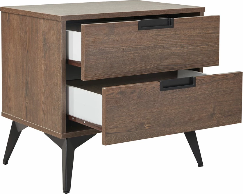 Komodinë Nuez me 2 sirtarë, ngjyrë arre, 58x39x55