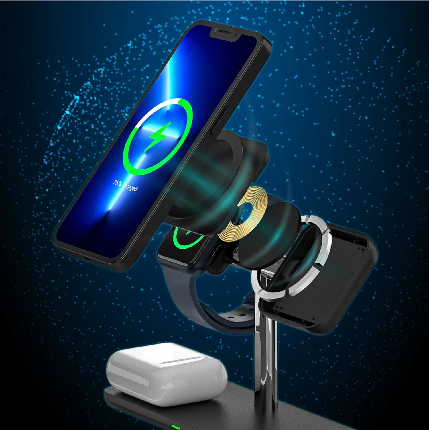 Mbështjellës magnetik 3në1 për iPhone Unitek, i zi