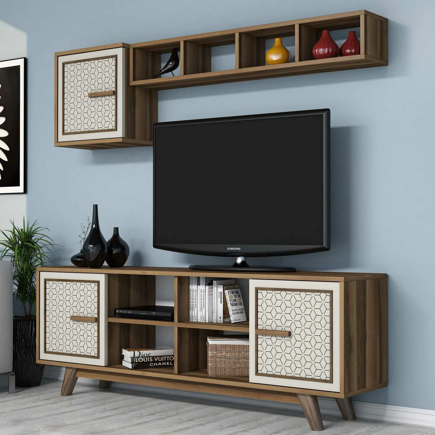 Komodë TV Skye Decor, Ayla, ngjyrë arre dhe krem