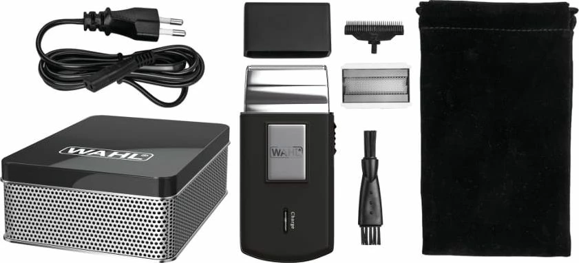Makinë rroje Wahl Travel Shaver 03615-1016, folje, me bateri 45 min, karikim 480 min, set me qese + fletë prerëse rezervë + brushë pastrimi, e zezë