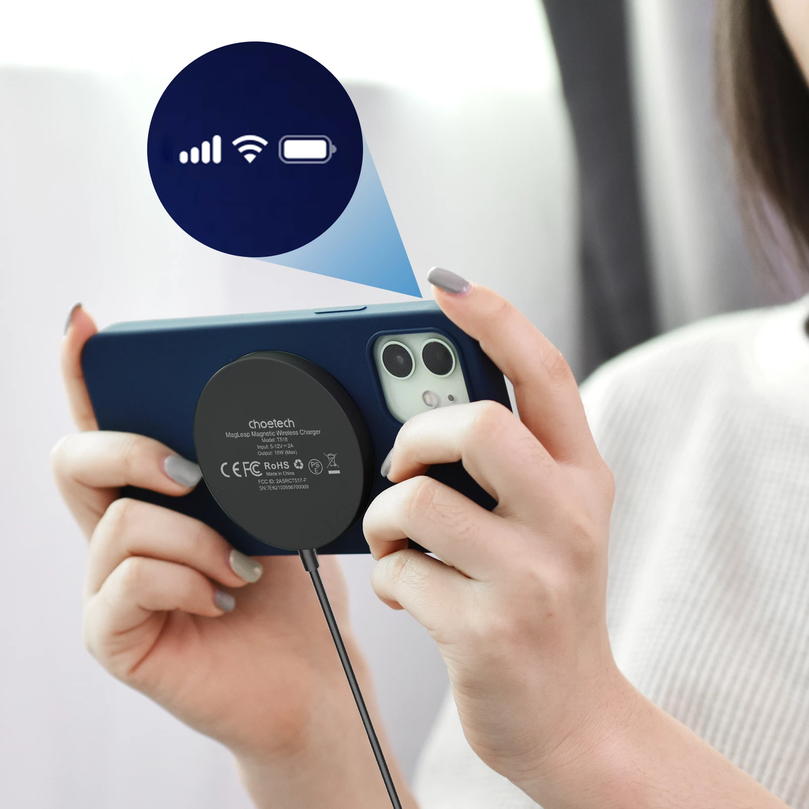 Mbështjellës karikues wireless Choetech T518-F-BK, 15W MagSafe, për iPhone 12/13/14, i zi