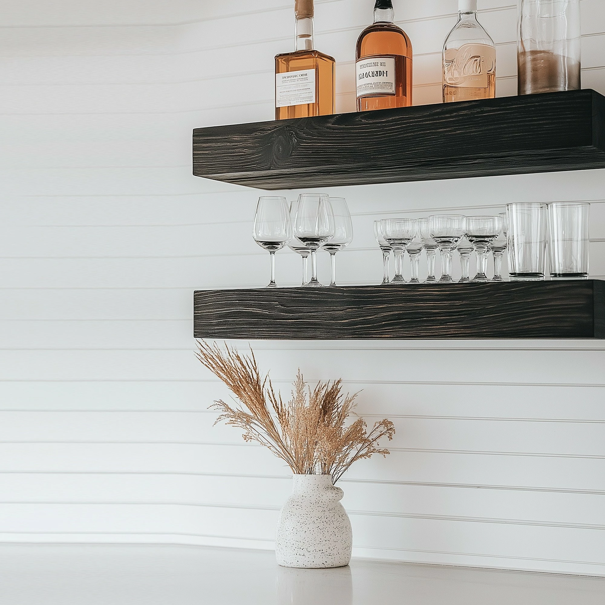 Raf dekorativ prej druri për mur, ngjyrë e zezë, Skye Decor, Raf278 (2 copë)