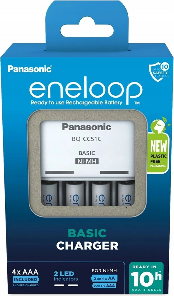 Karikues baterish Panasonic Eneloop Basic BQ-CC51 me 4x AAA 800 mAh, Bardhë