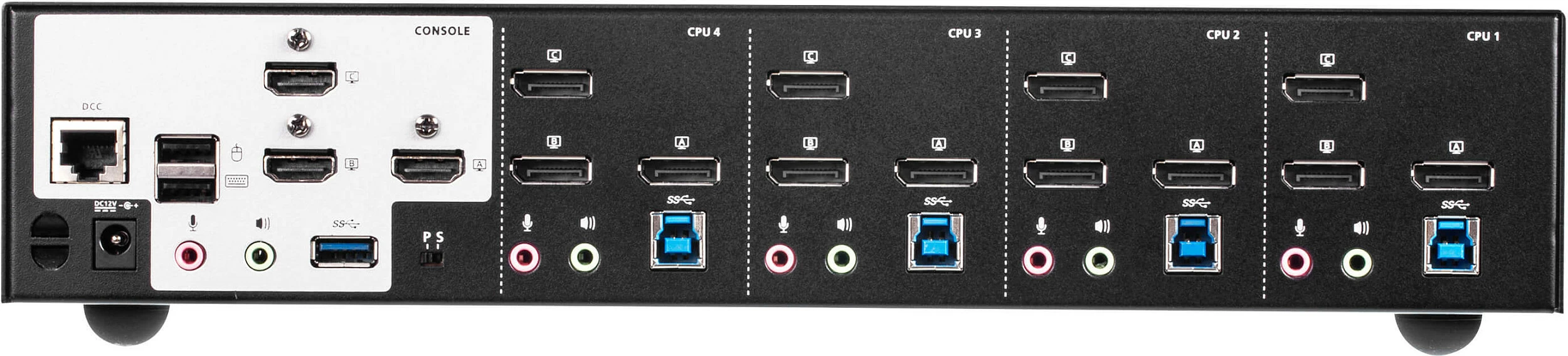 KVM Switch ATEN 4P USB 3.0, 4K DisplayPort Triple View, 4 kompjuterë, e zezë
