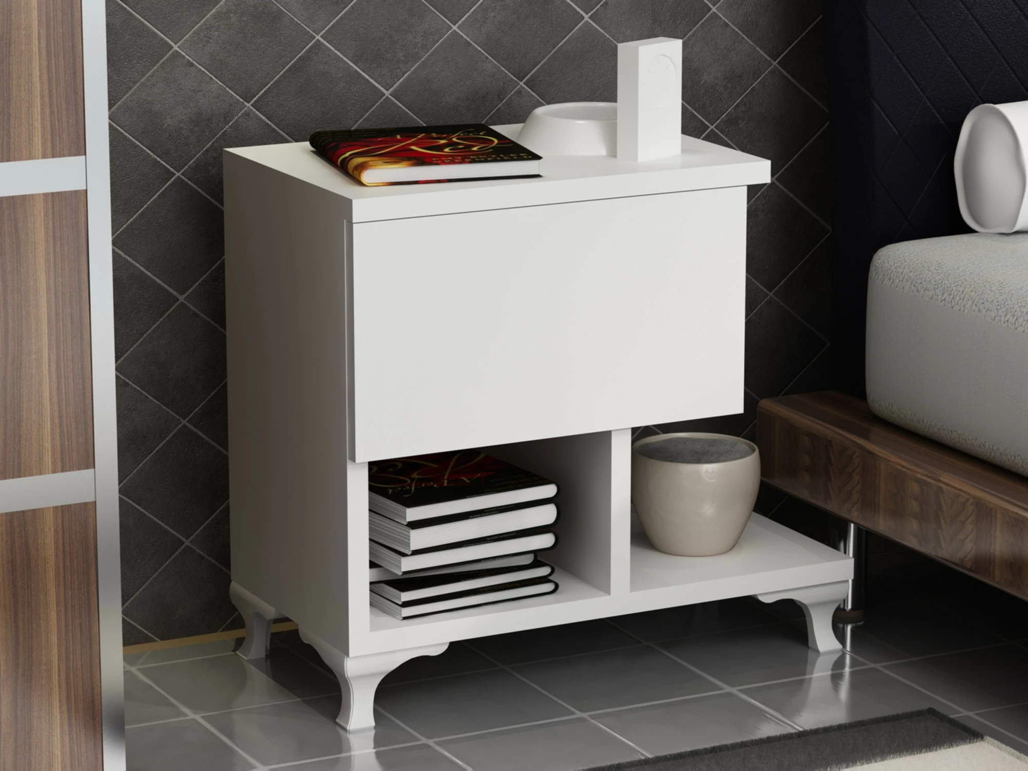 Komodinë Hanah Home, ngjyrë e bardhë, Cast