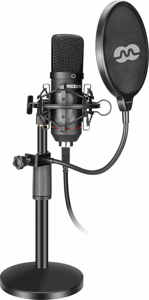 Mikrofon kondensator USB Mozos MKIT-900PRO 192kHz/24-bit cardioid, komplet me tripod dhe pop filter, i zi
