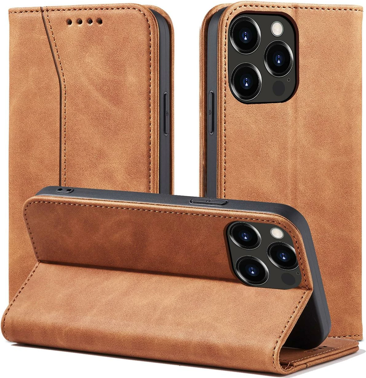 Mbështjellës Hurtel Magnet Fancy Case për iPhone 13 Pro Max, me portofol, kafe