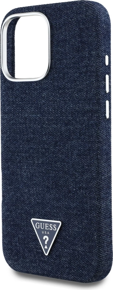 Mbështjellës Guess Denim Triangle Logo MagSafe për iPhone 16 Pro, Kaltër