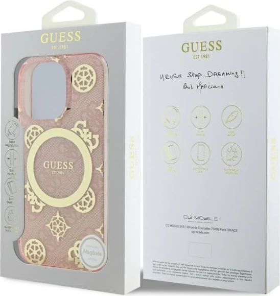 Mbështjellës Guess IML Peony On 4G Background MagSafe për iPhone 16 Pro, Rozë