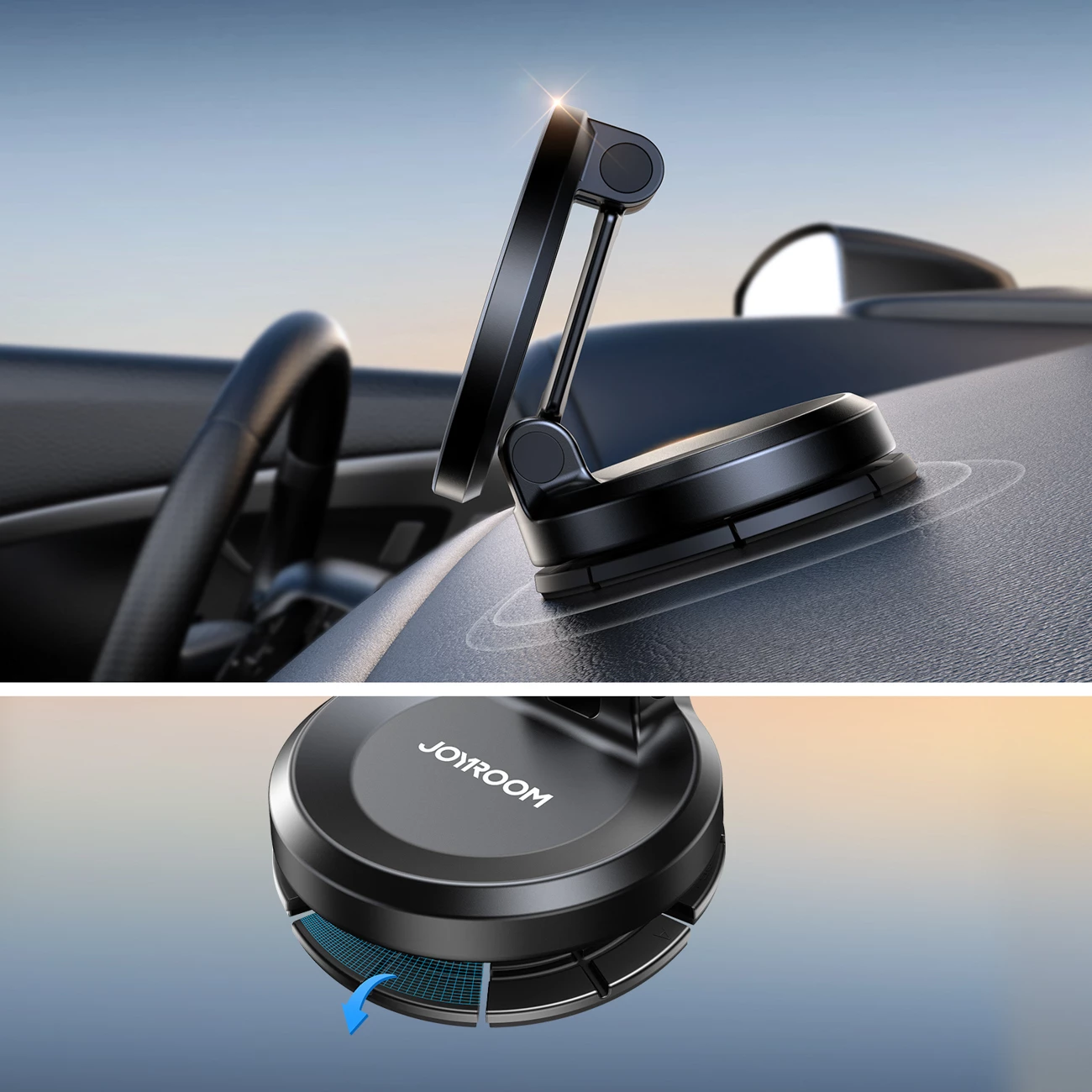 Mbajtës magnetik për panel makine Joyroom JR-ZS505, kompatibil me MagSafe, rrotullim 360°, ngjitje 3M + gotë thithëse, për telefona 4.7-7.0 inç, e zezë
