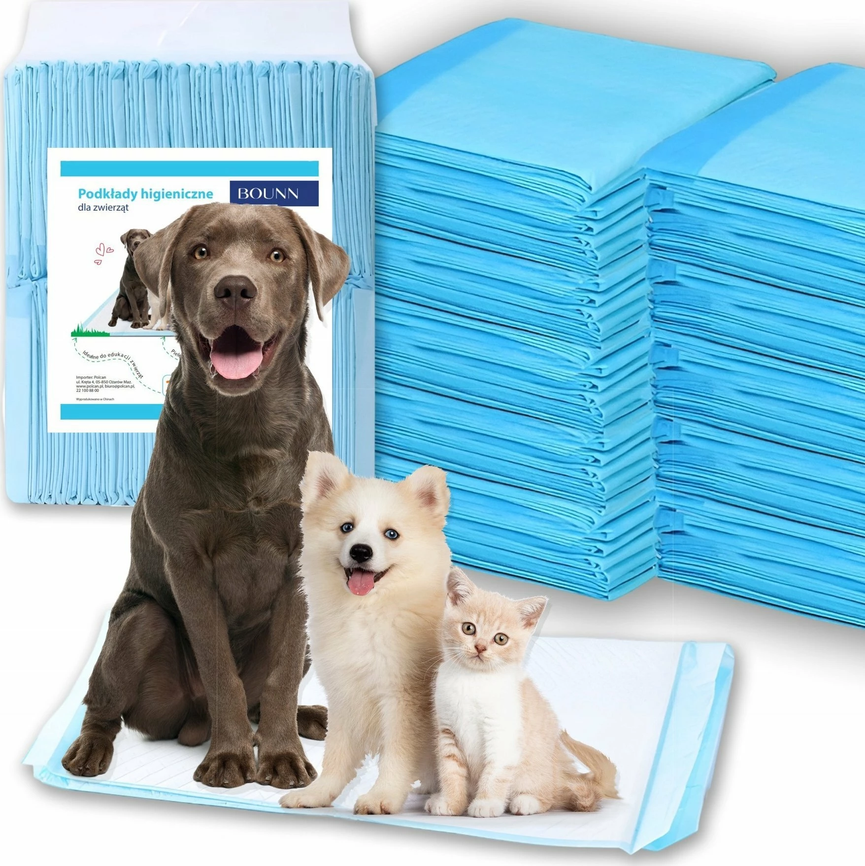 Pllaka higjienike për kafshë Bounn 45x60 cm, absorbim deri 500 ml, 100 copë, blu