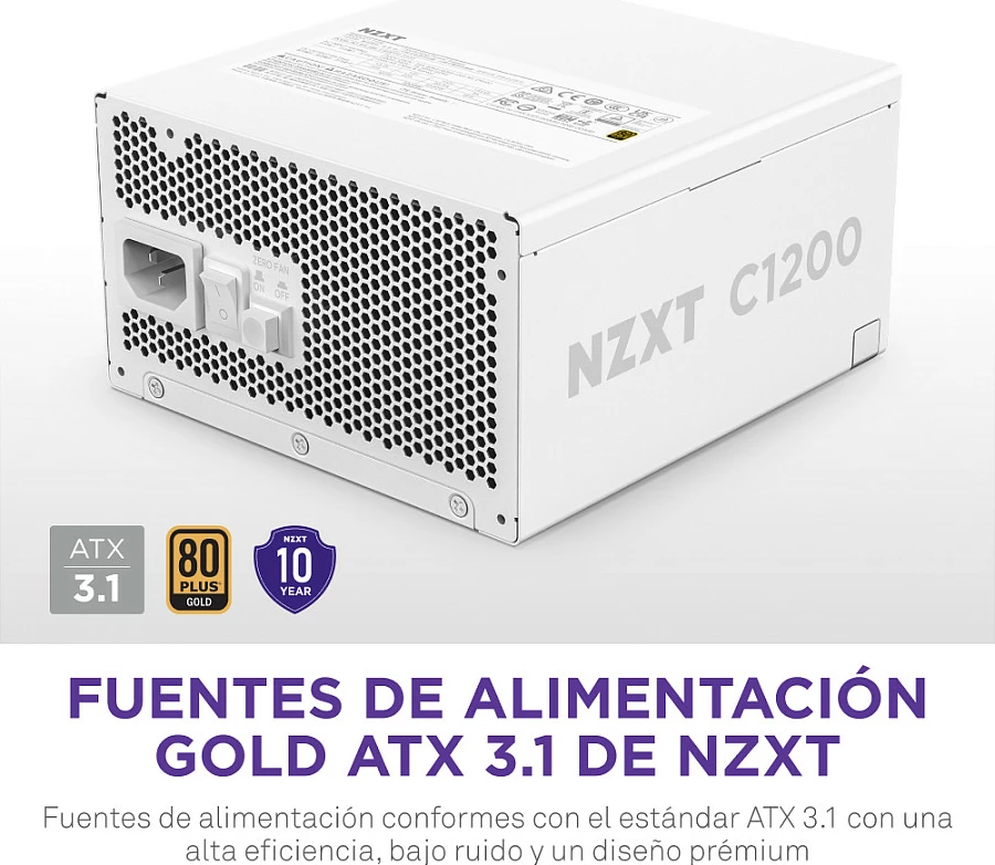 Furnizues rryme NZXT C Series C1200, 1200W, 80+ Gold, Fully Modular, ATX 3.1, i bardhë