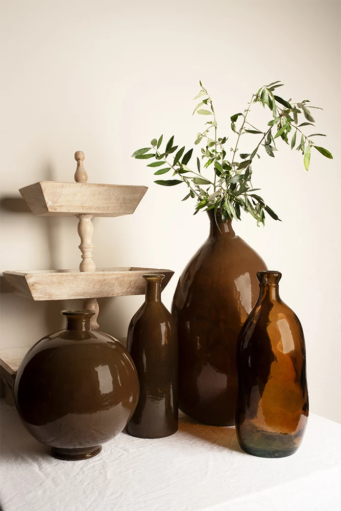 Shishe dekorative Crushed Caramel, xham i ricikluar, ngjyrë karamel, 25x25x50cm