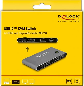 Switch KVM DeLOCK USB-C MST 8K, HDMI + DisplayPort, USB hub, Anthracite