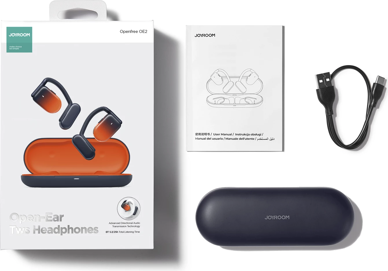 Kufje wireless TWS Joyroom Openfree JR-OE2, Bluetooth 5.3, ANC, portokalli