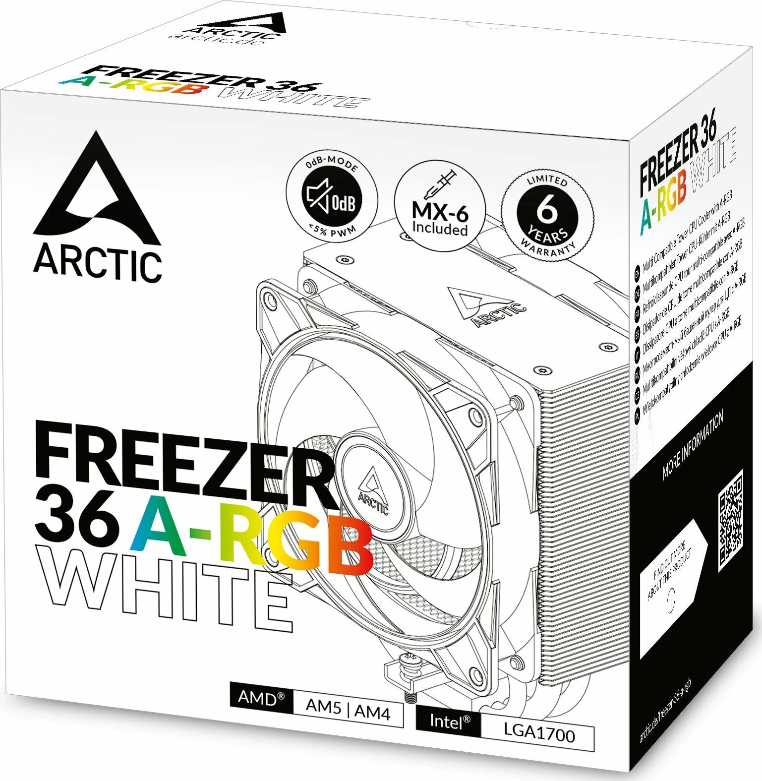 Ftohës CPU Arctic Freezer 36 A-RGB (ACFRE00125A), 2x120mm, LGA1700/1851 AM4 AM5, i bardhë