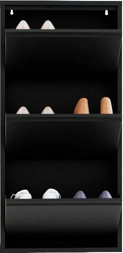 Dollap këpucësh, 3 pjesë, metalik, ngjyrë e zezë, Skye Decor