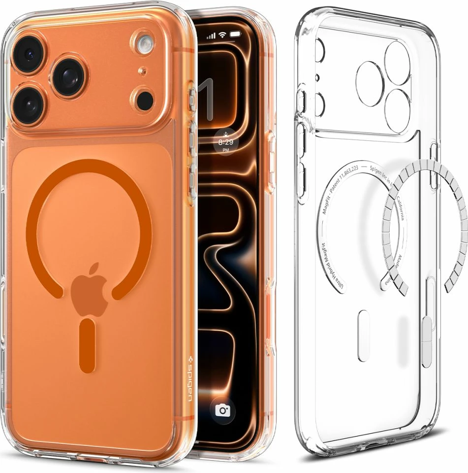 Mbështjellës Spigen Ultra Hybrid MagSafe për iPhone 17 Pro Max, Transparent/portokalli, 1 copë