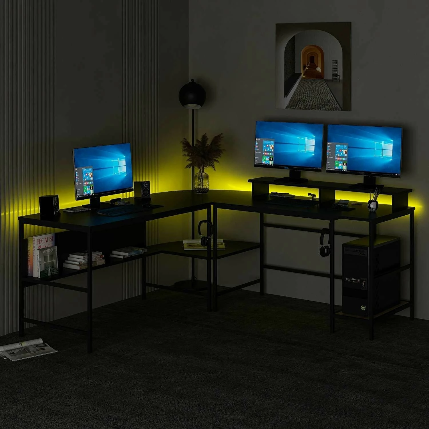 Tavolinë pune për studim, këndore, ngjyrë e zezë, Skye Decor Greta RGB - 8536