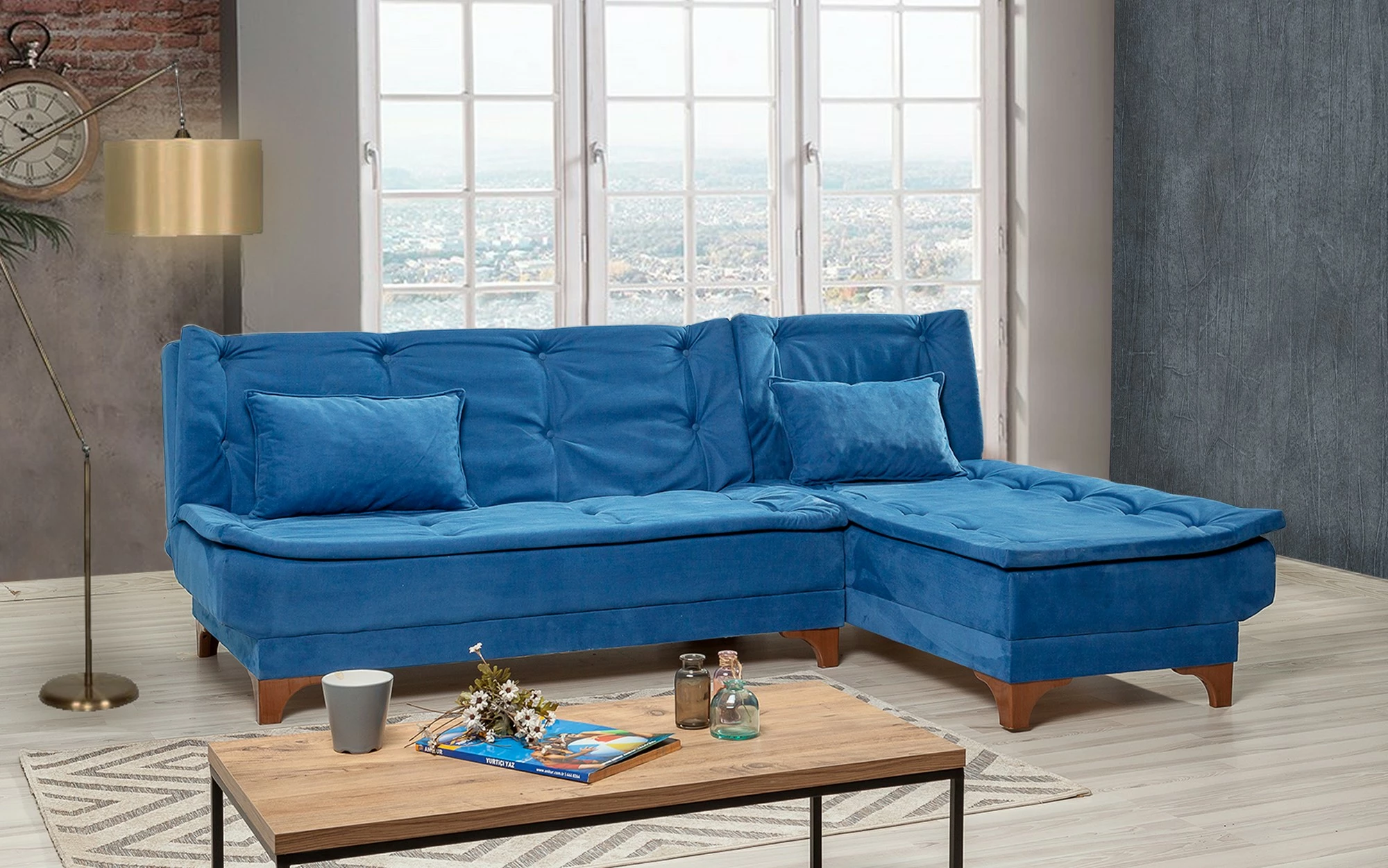 Kënd-sofë krevati Atelier del Sofa, kënd i djathtë, ngjyrë kaltër e errët
