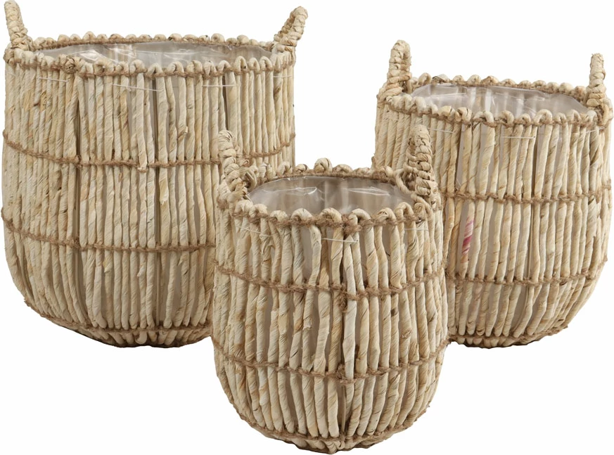 Set shporta THEROS 3 copë, gjethe misri, natyrale, 30x30x32cm