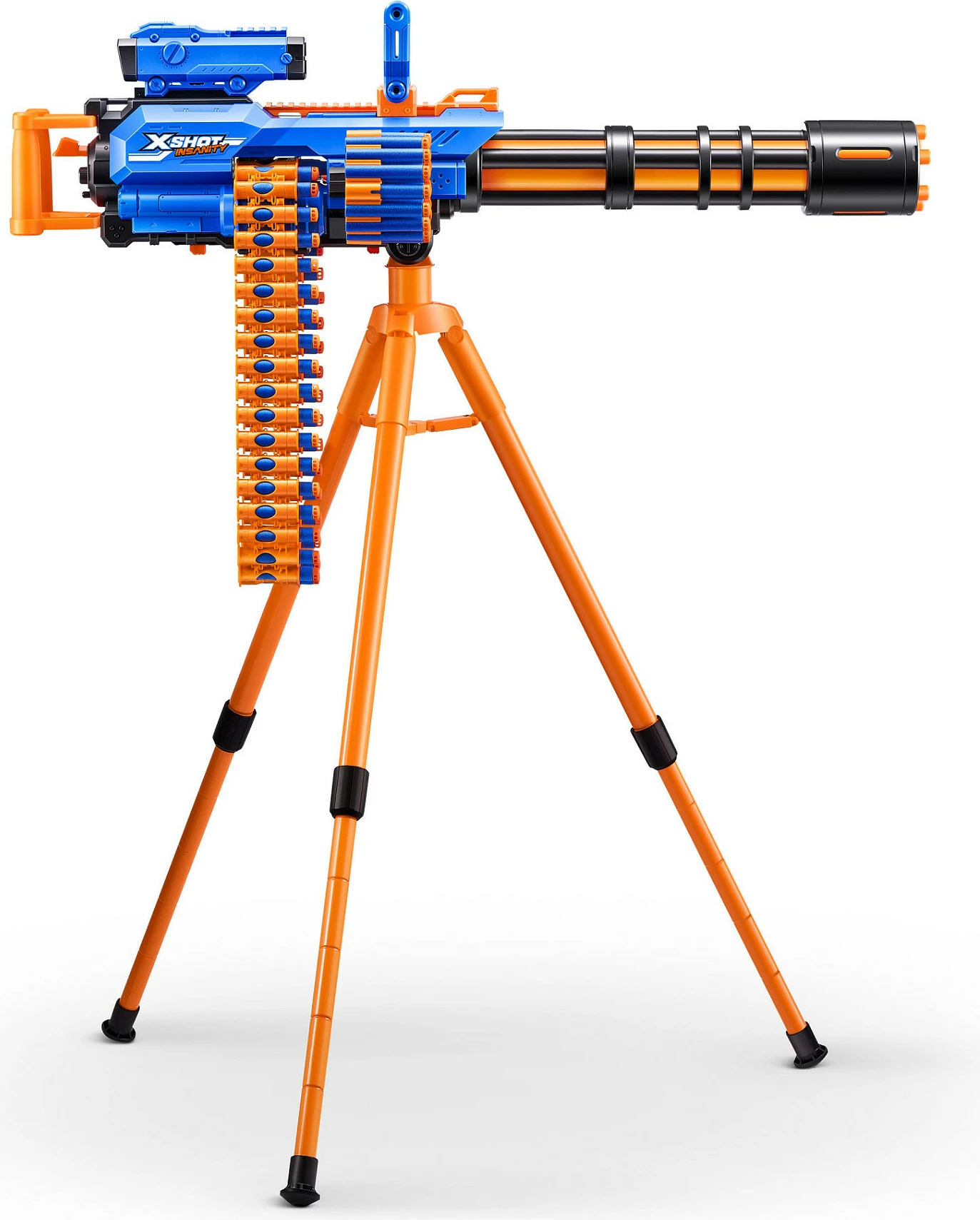 Blaster lodër ZURU XSHOT Insanity Motorized Rage Fire, 72 darts, me tripod, blu/portokalli