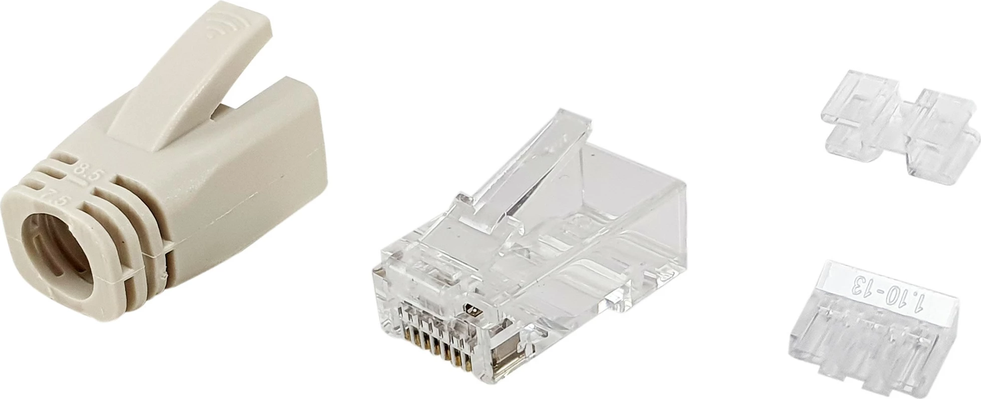 Set plug RJ45 Cat6a Equip 100 copë, transparent, bardhë