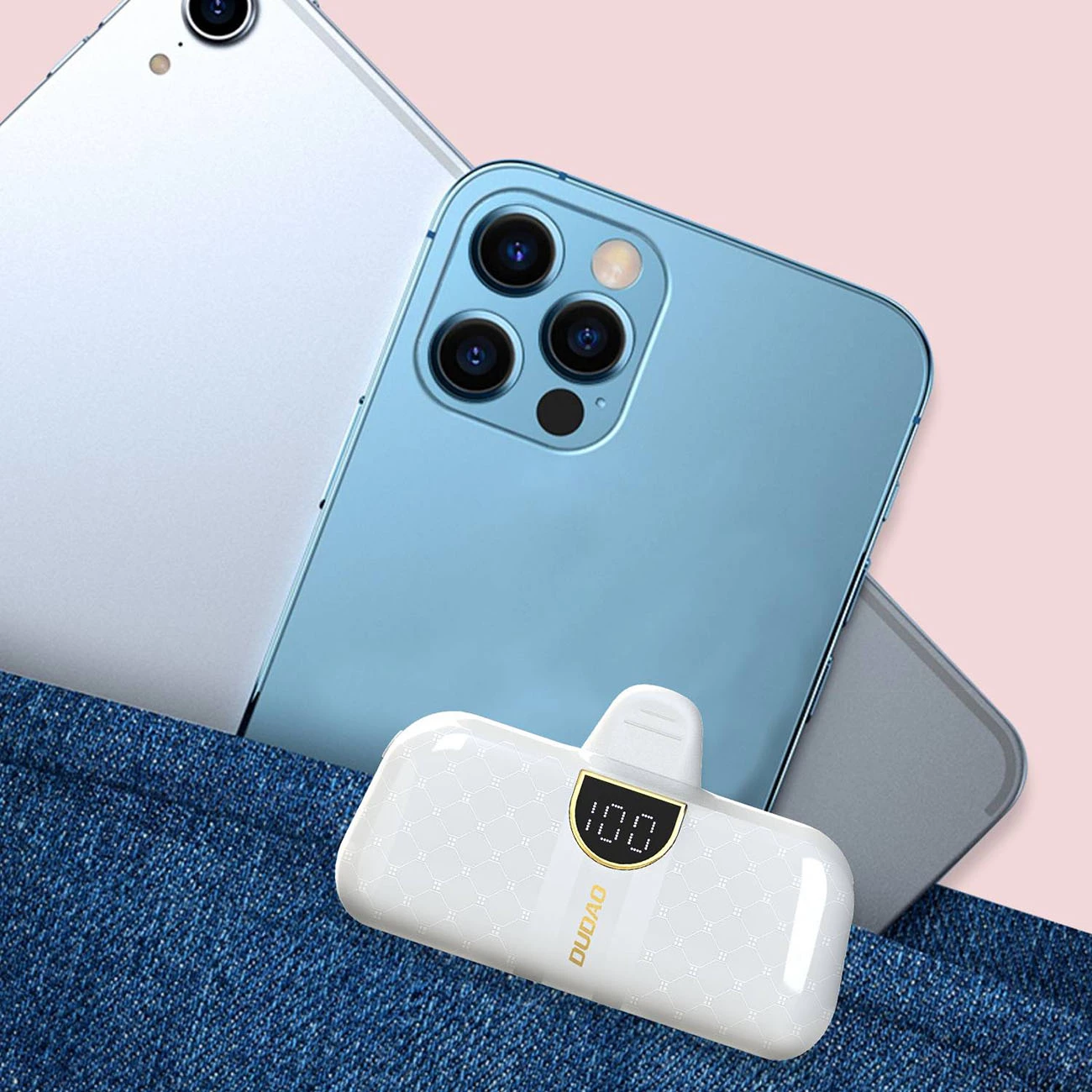 Powerbank Dudao K20SL, 5000 mAh, Lightning/USB-C, Bardhë