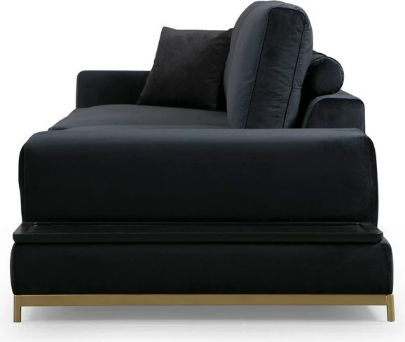 Divan katër vendesh Atelier del Sofa, me tavolinë anësore, ngjyrë e zezë, detaje ari