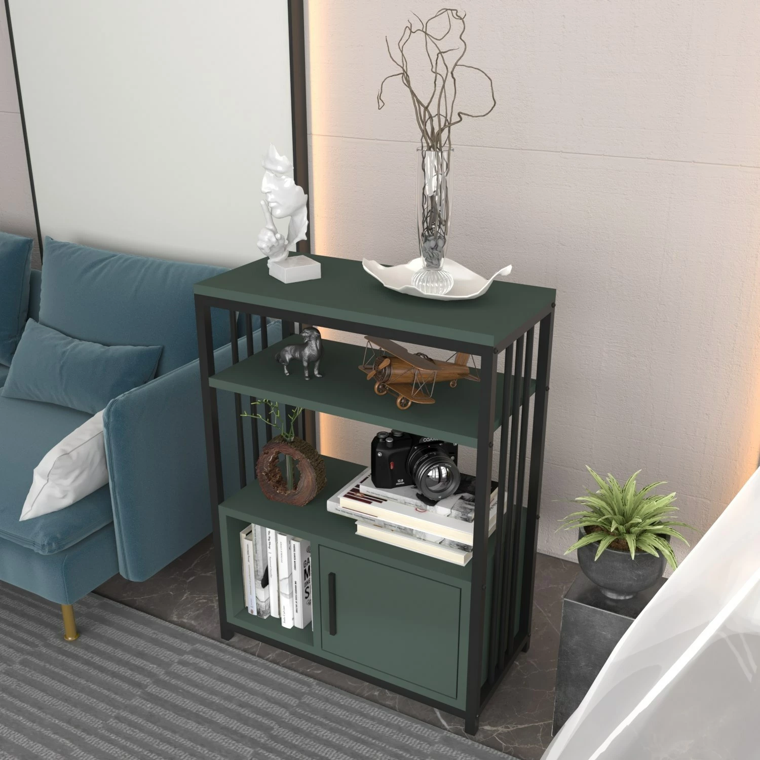 Raft librash Skye Decor, ngjyrë e gjelbër dhe e zezë