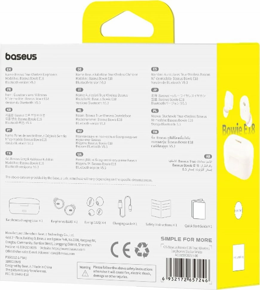 Kufje Baseus Bowie E18 TWS Bluetooth 5.3, ENC, IPX4, 25h, USB-C, të bardha