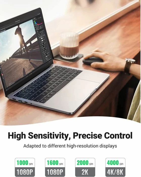 Maus UGREEN 90372 wireless 2.4GHz, silent, ultra i hollë, 4000 DPI, e zezë, Box