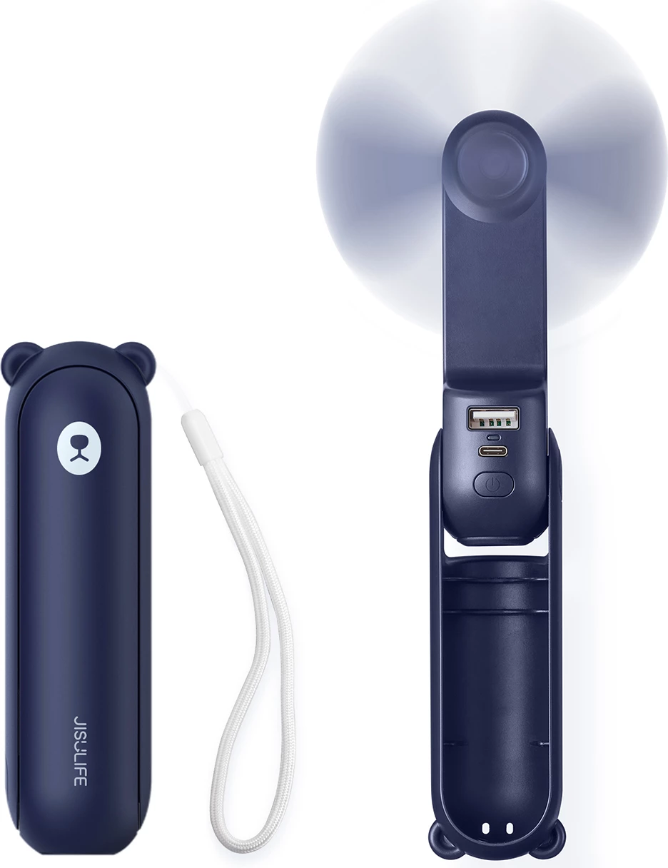 Ventilator dore Jisulife Life8 2000mAh 3-në-1 (ventilator + llambë LED + power bank) USB-C, blu, set 4 pjesë 5