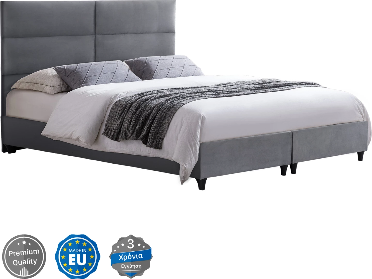 Krevat kadife gri MILO FH628.10 për dyshek 180x200 cm