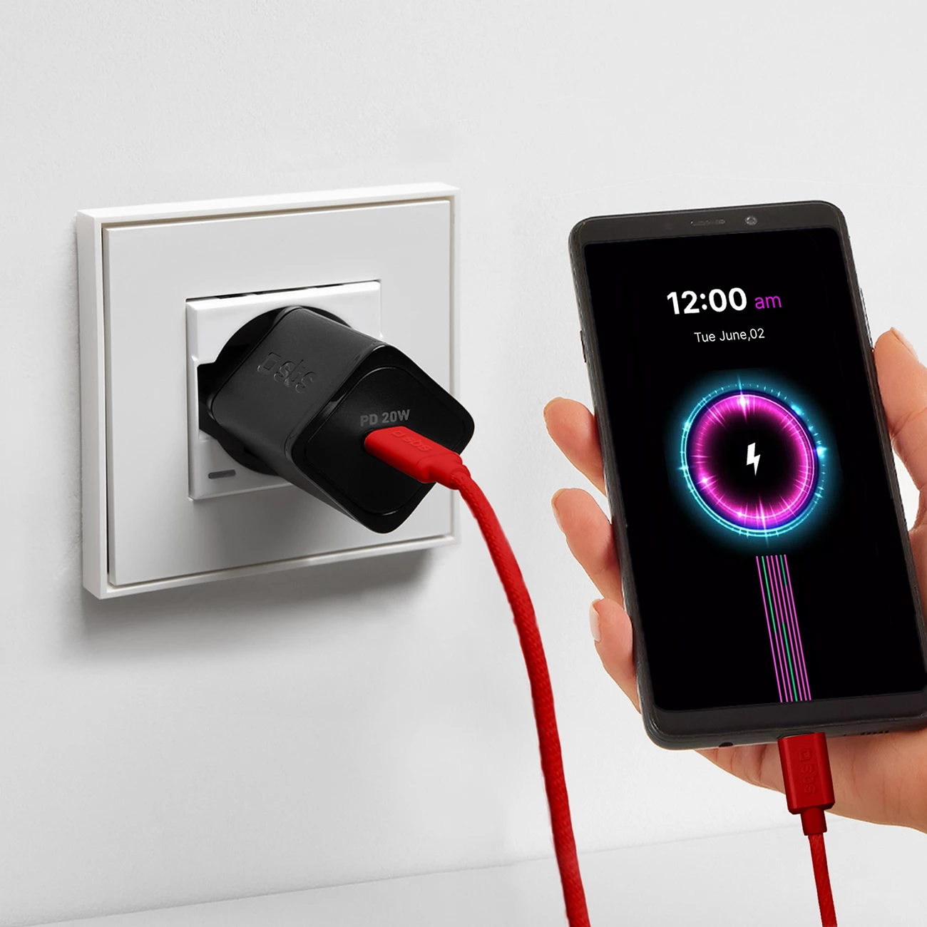 Kabllo USB-C në USB-C SBS TECABLETISSUETCCR, 1.5m, 60W, e kuqe