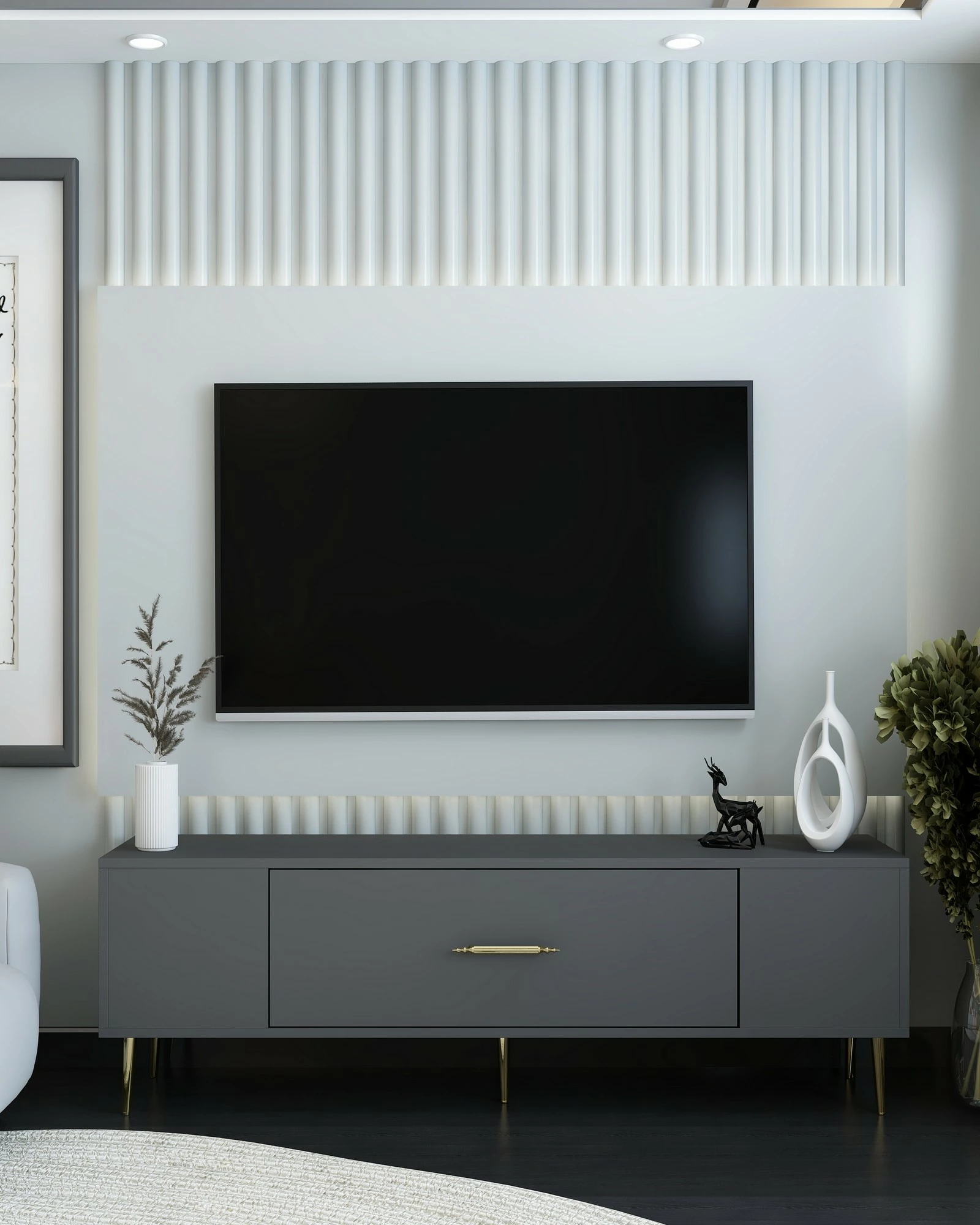 Komodë për TV, ngjyrë antracit dhe ari, Skye Decor