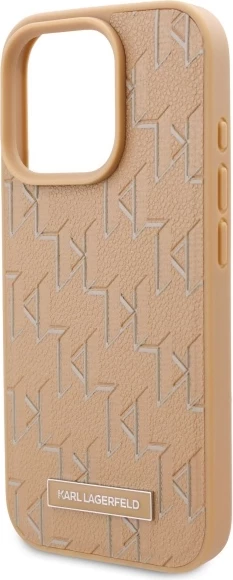 Mbështjellës Karl Lagerfeld për iPhone 16 Pro, lëkurë, MagSafe, Bezhë