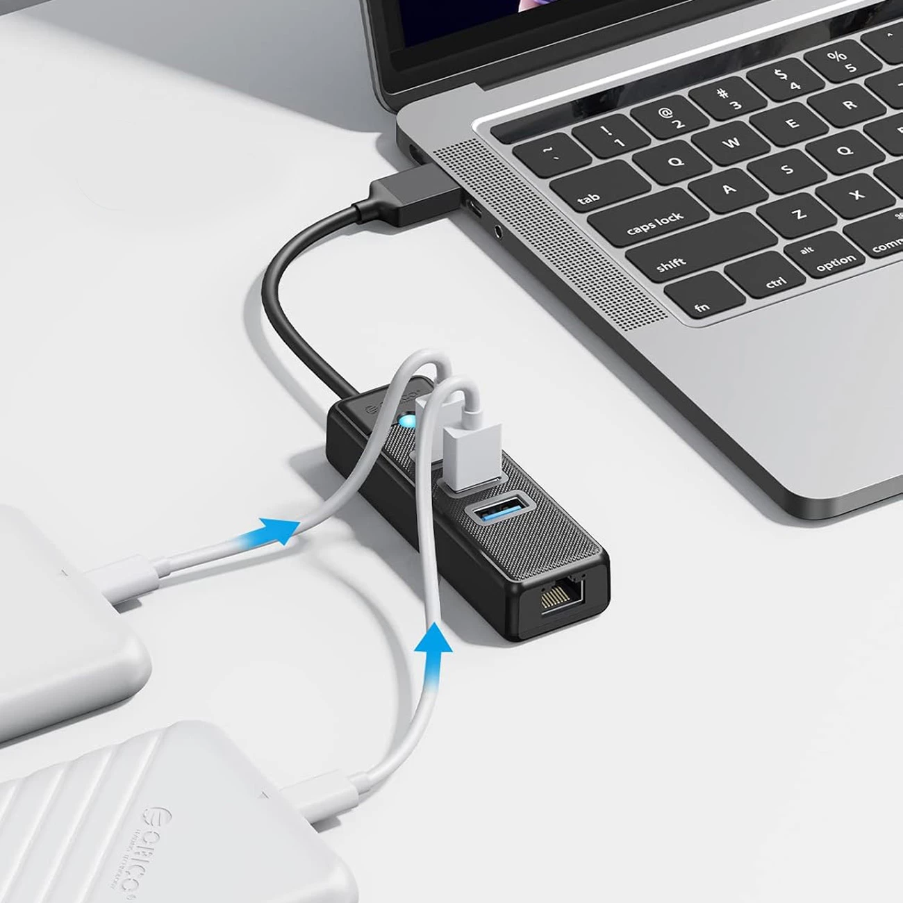 USB hub Orico PW3UR25-U3, USB-C, 3x USB-A 3.0 + RJ45 2.5G, kabllo 1.8 m, i zi