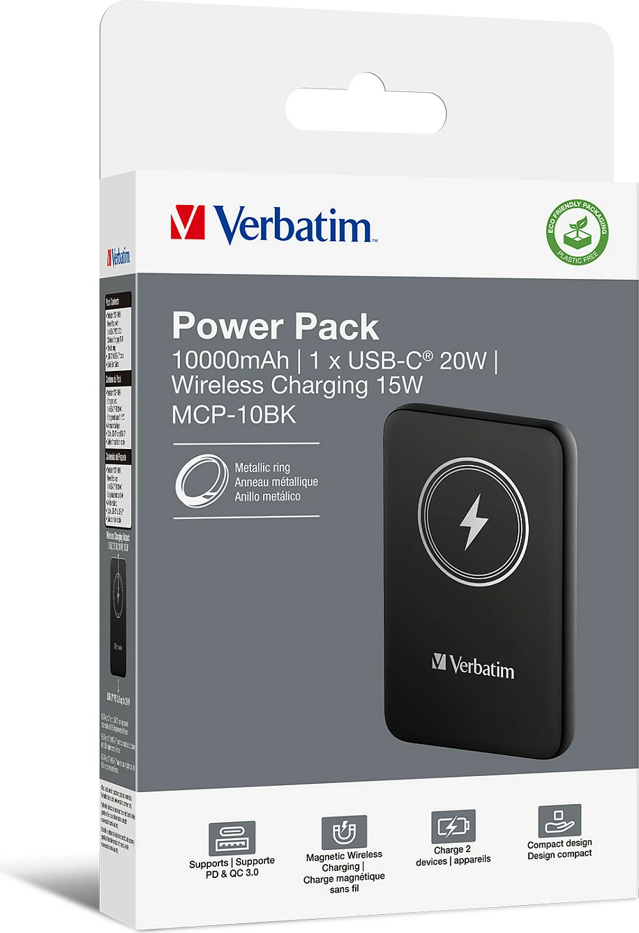 Power bank Verbatim Charge 'n' Go Magnetic 10000mAh, wireless 15W, USB-C PD 20W, i zi