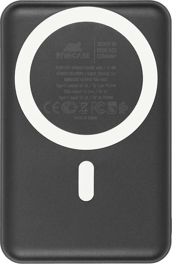 Powerbank magnetik MagSafe RIVACASE VA2604 10000mAh 20W Qi 15W me mbajtëse, e zezë