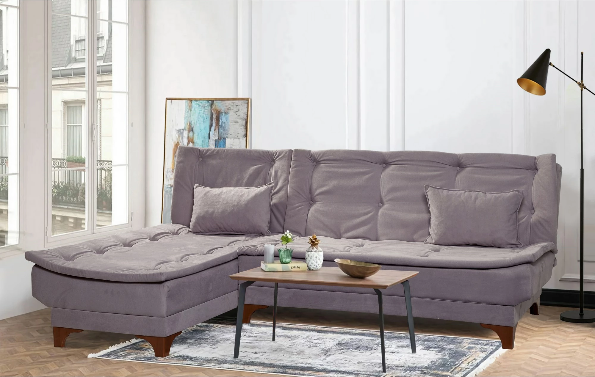 Kënd-sofa shtrat Atelier del Sofa, kënd majtas, ngjyrë gri