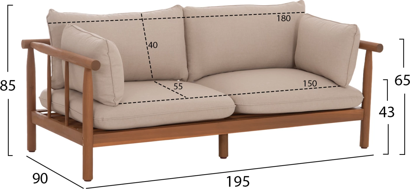 Set lounge për jashtë, 4 pjesë, ELMORA FH6517, dru akacie, jastëkë me mbulesa poliestër, ngjyrë ecru
