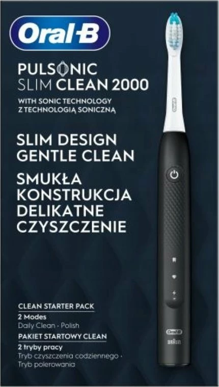 Furçë dhëmbësh elektrike sonike Oral-B Pulsonic Slim Clean 2000, 2 mënyra, bateri, 1 kokë, e zezë