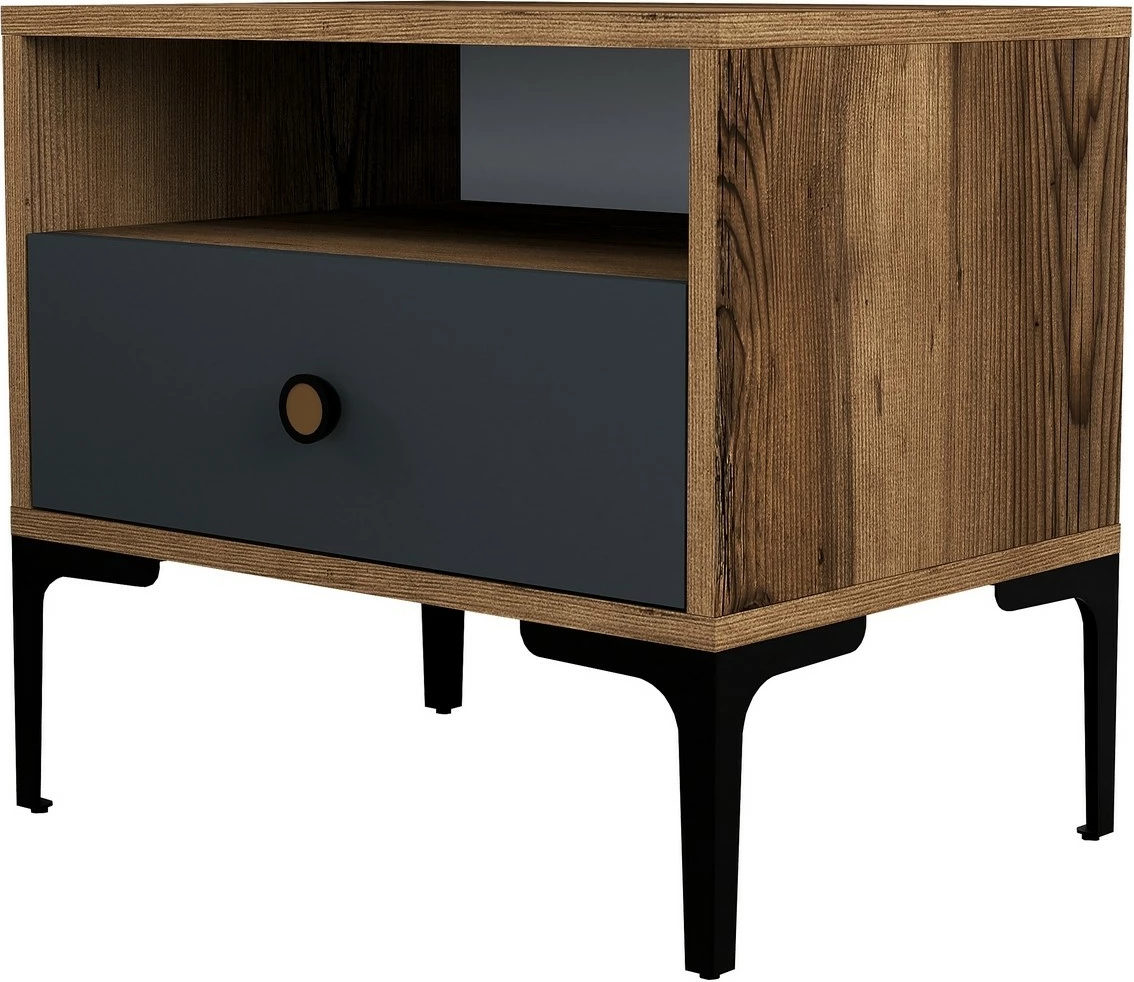 Komodinë moderne për dhomë gjumi, ngjyrë arre dhe antracit, Lizbon 529