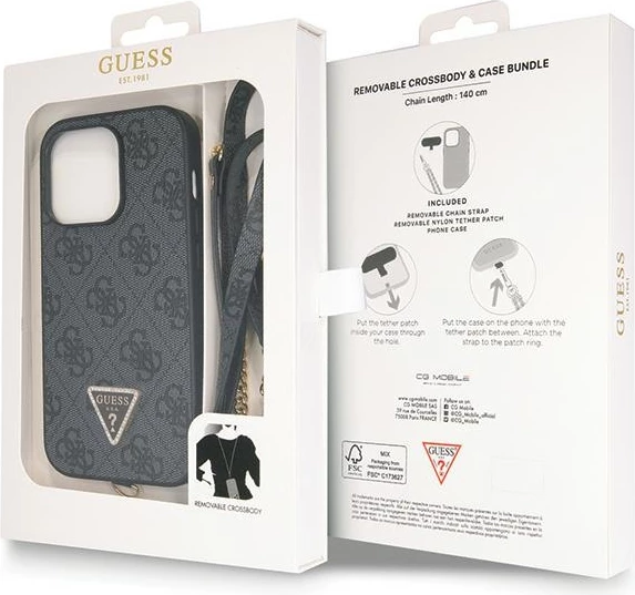 Mbështjellës Guess GUHCP14LP4TDSCPK për iPhone 14 Pro, Crossbody 4G Metal Logo, i zi me rrip
