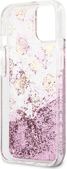 Mbështjellës Guess Peony Liquid Glitter për iPhone 13 mini 5.4", Rozë