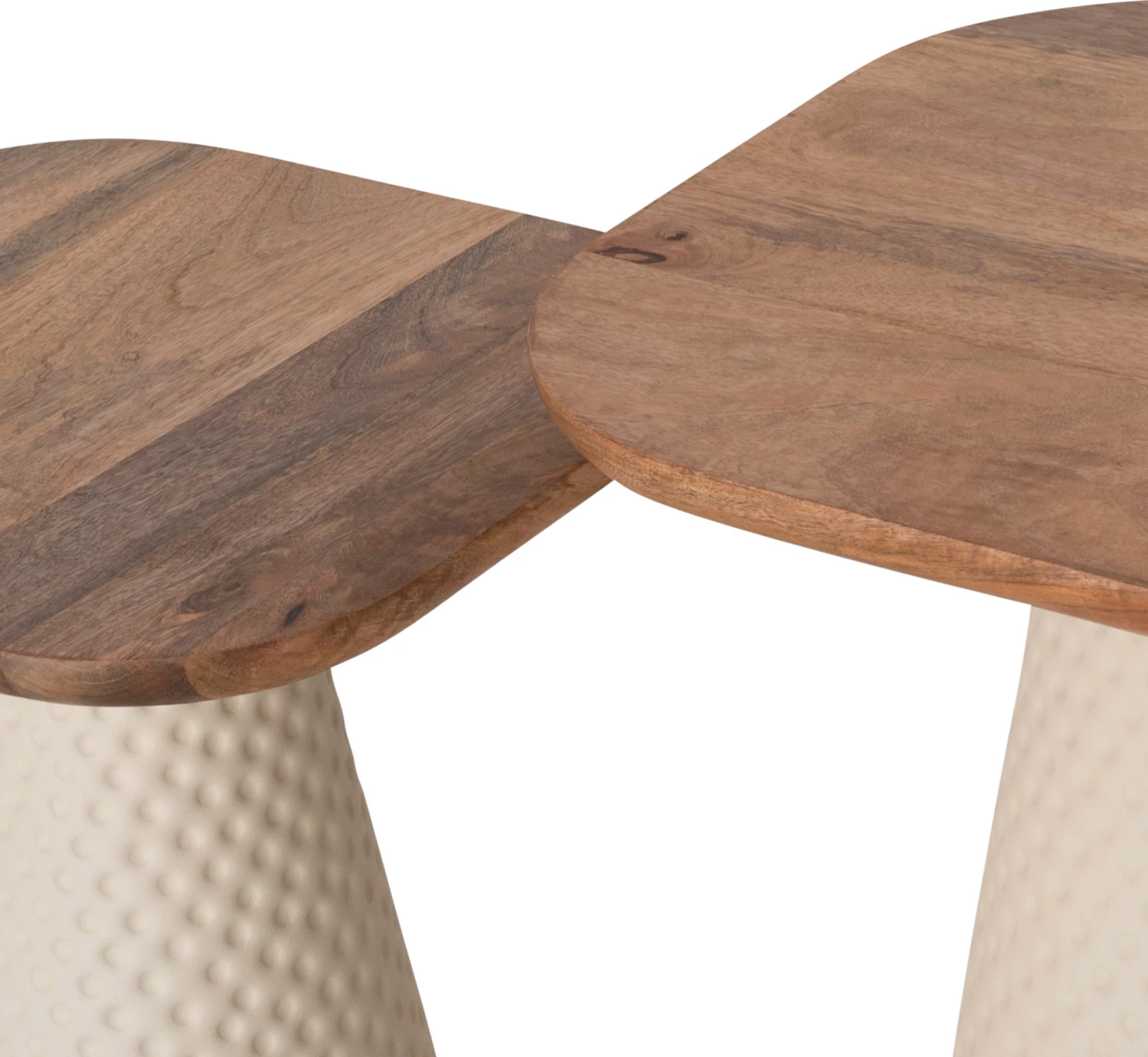 Tavolina kafeje 2 copë GOLFER, bazë metalike, ngjyrë fildishi, sipërfaqe mango katrore