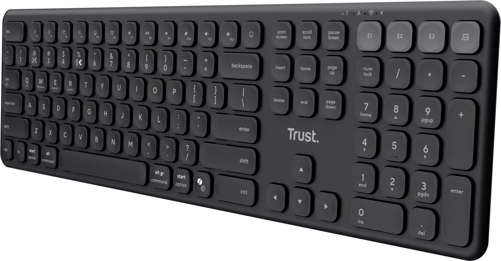 Tastierë Trust Vaiya, USB + RF Wireless + Bluetooth, US English, E zezë
