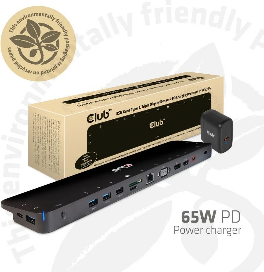 Doking stacion Club3D USB-C 3.2, 7xUSB/DP/HDMI/LAN/Audio, 65W, i zi