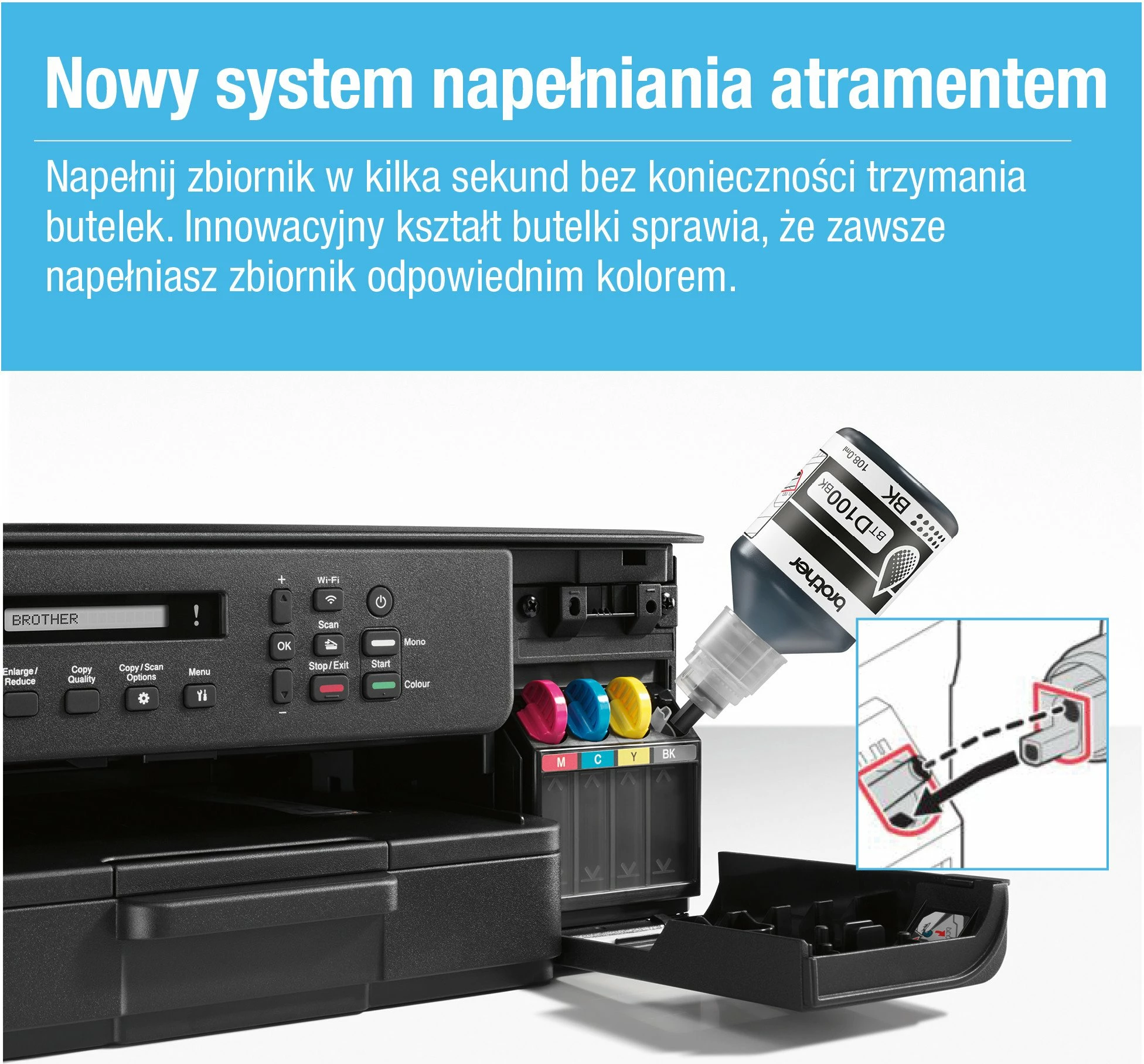 Printer multifunksional Brother DCP-T530DW InkBenefit A4, Wi‑Fi, USB, CISS, duplex, i zi
